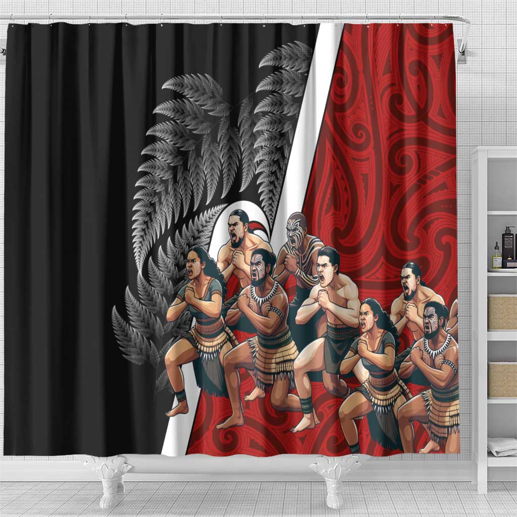 New Zealand Te Matatini Shower Curtain Kapa Haka and Silver Fern - Maori Art Pattern