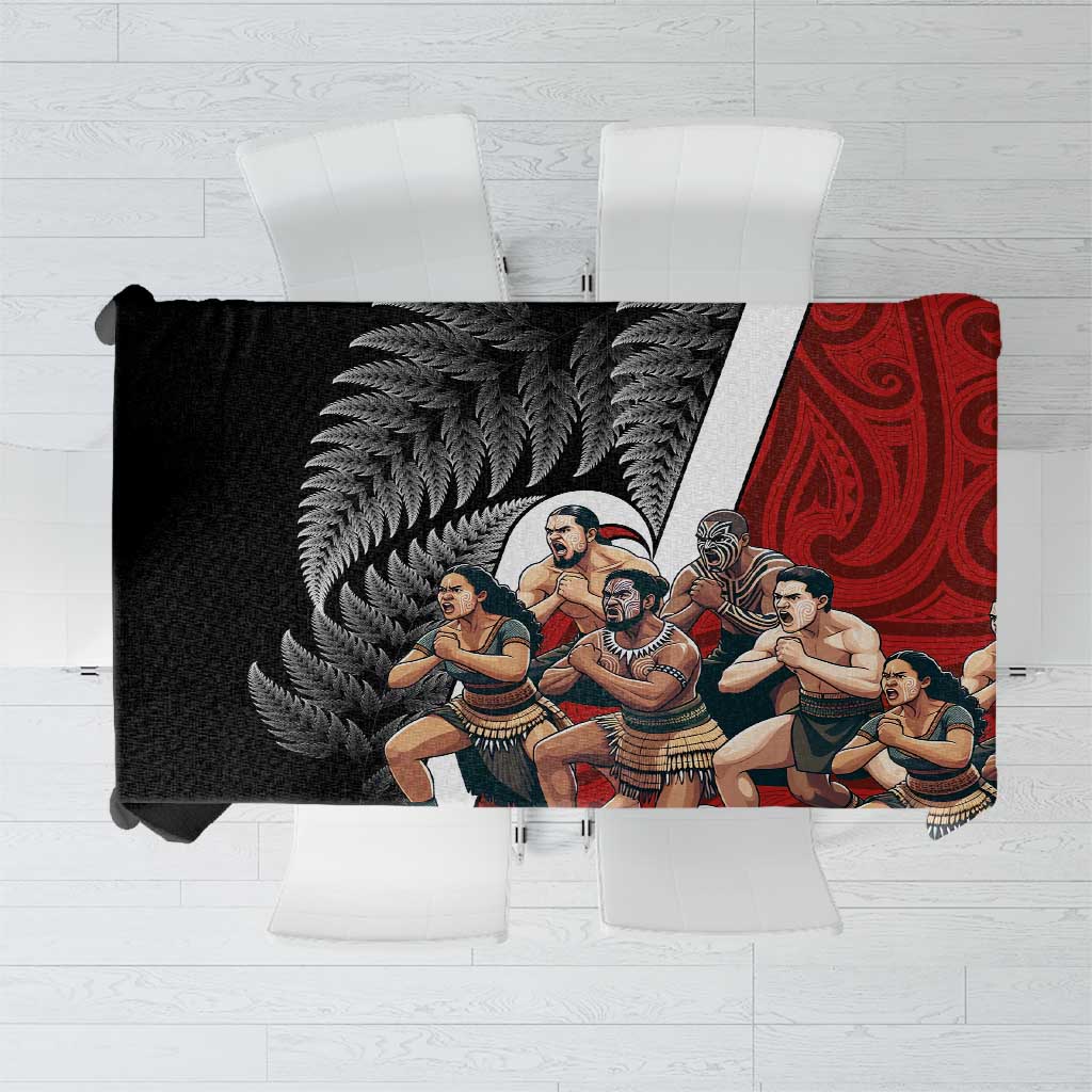 New Zealand Te Matatini Tablecloth Kapa Haka and Silver Fern - Maori Art Pattern LT03 Black - Polynesian Pride