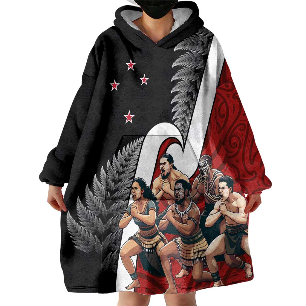 New Zealand Te Matatini Wearable Blanket Hoodie Kapa Haka and Silver Fern - Maori Art Pattern