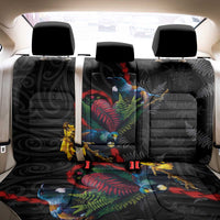 New Zealand Tui Birds Love Couple Back Car Seat Cover The Heart of Silver Fern Leaves and Maori Tattoo Pattern