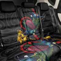 New Zealand Tui Birds Love Couple Back Car Seat Cover The Heart of Silver Fern Leaves and Maori Tattoo Pattern