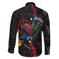 New Zealand Tui Birds Love Couple Family Matching Mermaid Dress and Hawaiian Shirt The Heart of Silver Fern Leaves and Maori Tattoo Pattern LT03 - Polynesian Pride