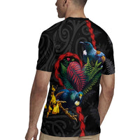 New Zealand Tui Birds Love Couple Rugby Jersey The Heart of Silver Fern Leaves and Maori Tattoo Pattern
