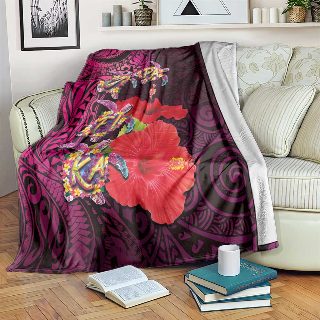 Pasifika Festival Blanket Plumeria Turtles with Hibiscus - Polynesian Art Tattoo Pink Color
