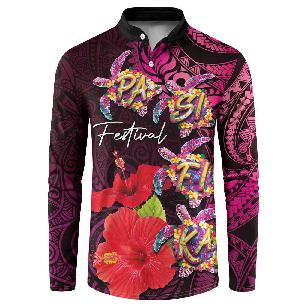 Pasifika Festival Button Sweatshirt Plumeria Turtles with Hibiscus - Polynesian Art Tattoo Pink Color LT03 Pink - Polynesian Pride