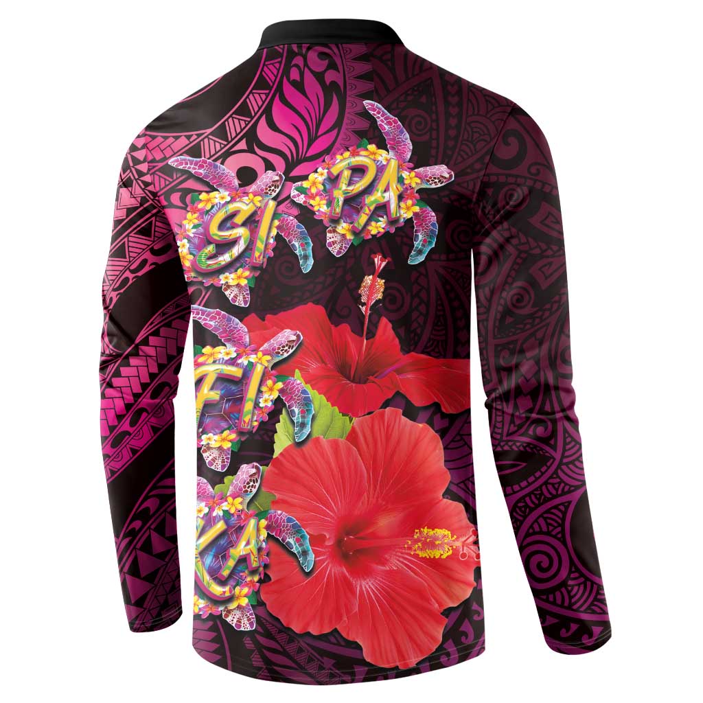Pasifika Festival Button Sweatshirt Plumeria Turtles with Hibiscus - Polynesian Art Tattoo Pink Color LT03 - Polynesian Pride