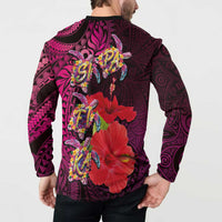 Pasifika Festival Button Sweatshirt Plumeria Turtles with Hibiscus - Polynesian Art Tattoo Pink Color LT03 - Polynesian Pride