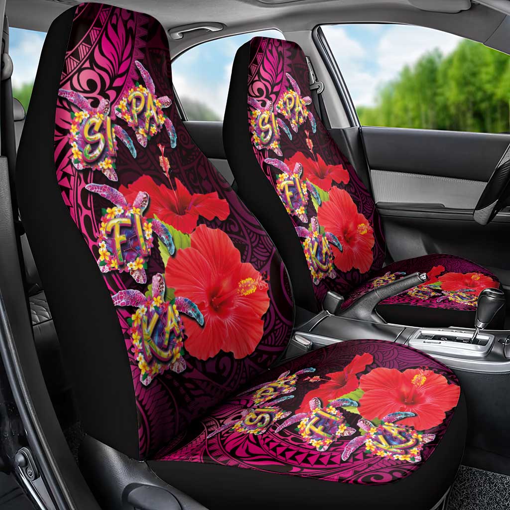 Pasifika Festival Car Seat Cover Plumeria Turtles with Hibiscus - Polynesian Art Tattoo Pink Color