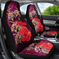 Pasifika Festival Car Seat Cover Plumeria Turtles with Hibiscus - Polynesian Art Tattoo Pink Color