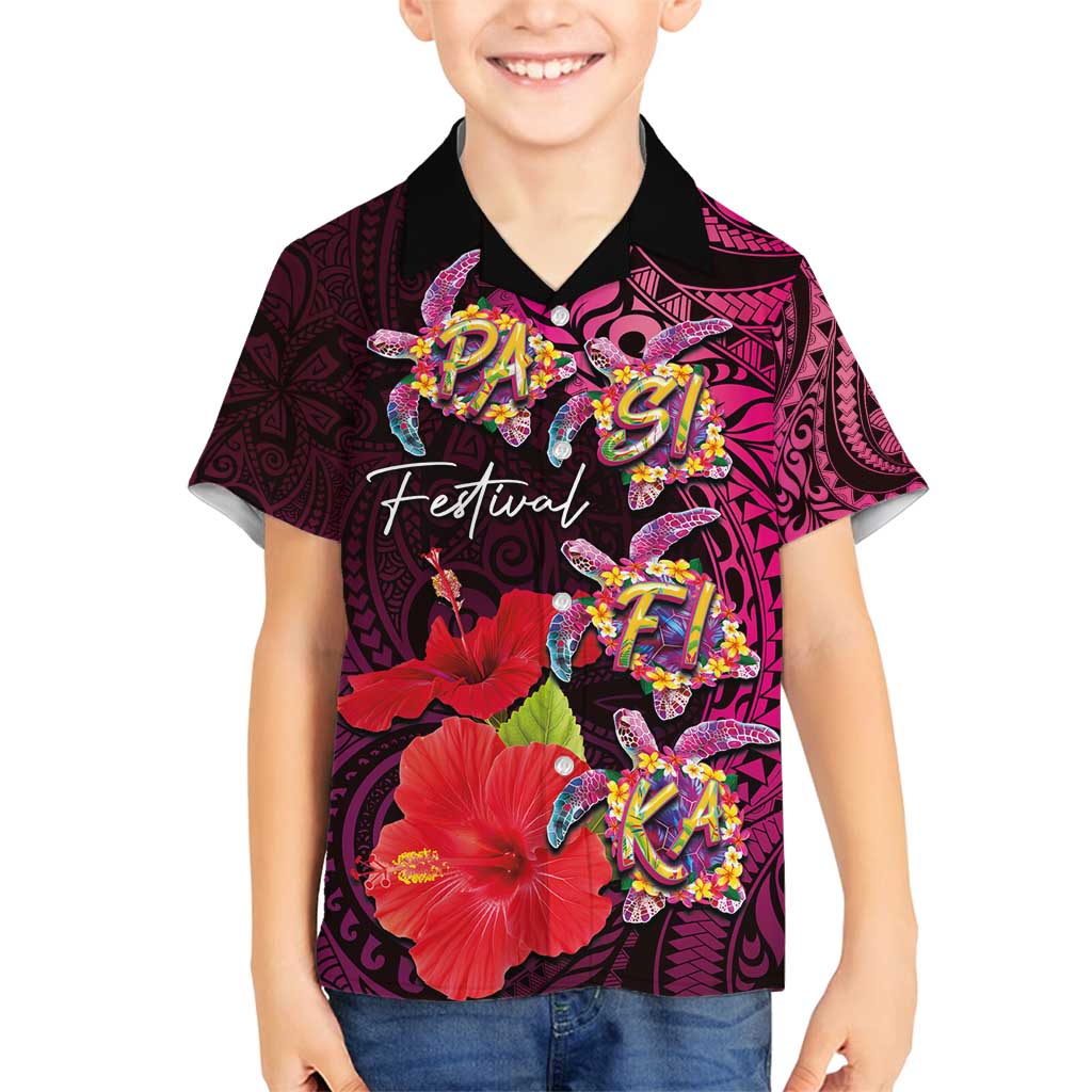 Pasifika Festival Family Matching Long Sleeve Bodycon Dress and Hawaiian Shirt Plumeria Turtles with Hibiscus - Polynesian Art Tattoo Pink Color LT03 Son's Shirt Pink - Polynesian Pride