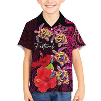 Pasifika Festival Family Matching Long Sleeve Bodycon Dress and Hawaiian Shirt Plumeria Turtles with Hibiscus - Polynesian Art Tattoo Pink Color LT03 Son's Shirt Pink - Polynesian Pride