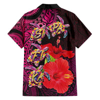 Pasifika Festival Family Matching Off Shoulder Short Dress and Hawaiian Shirt Plumeria Turtles with Hibiscus - Polynesian Art Tattoo Pink Color LT03 - Polynesian Pride