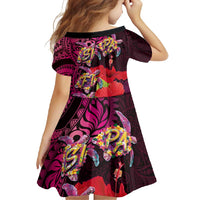 Pasifika Festival Family Matching Summer Maxi Dress and Hawaiian Shirt Plumeria Turtles with Hibiscus - Polynesian Art Tattoo Pink Color LT03 - Polynesian Pride