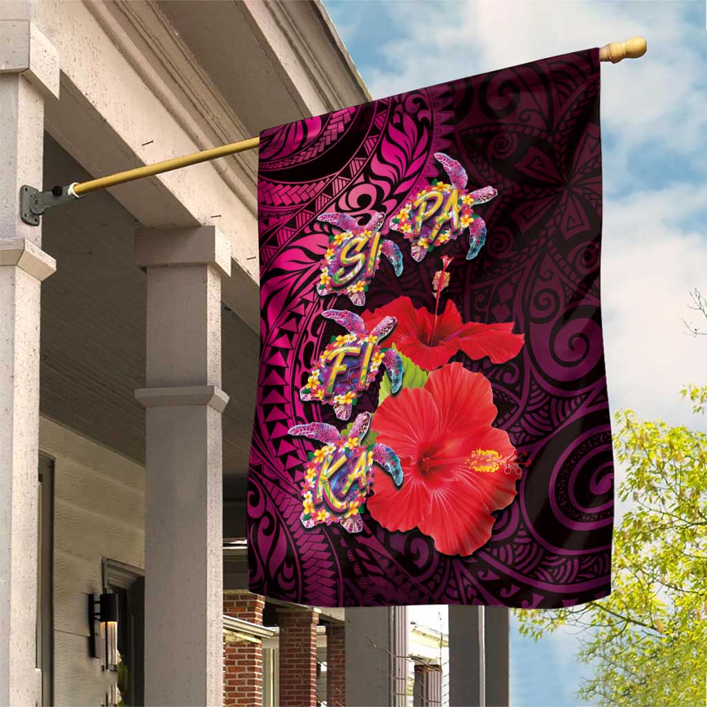 Pasifika Festival Garden Flag Plumeria Turtles with Hibiscus - Polynesian Art Tattoo Pink Color