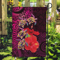 Pasifika Festival Garden Flag Plumeria Turtles with Hibiscus - Polynesian Art Tattoo Pink Color