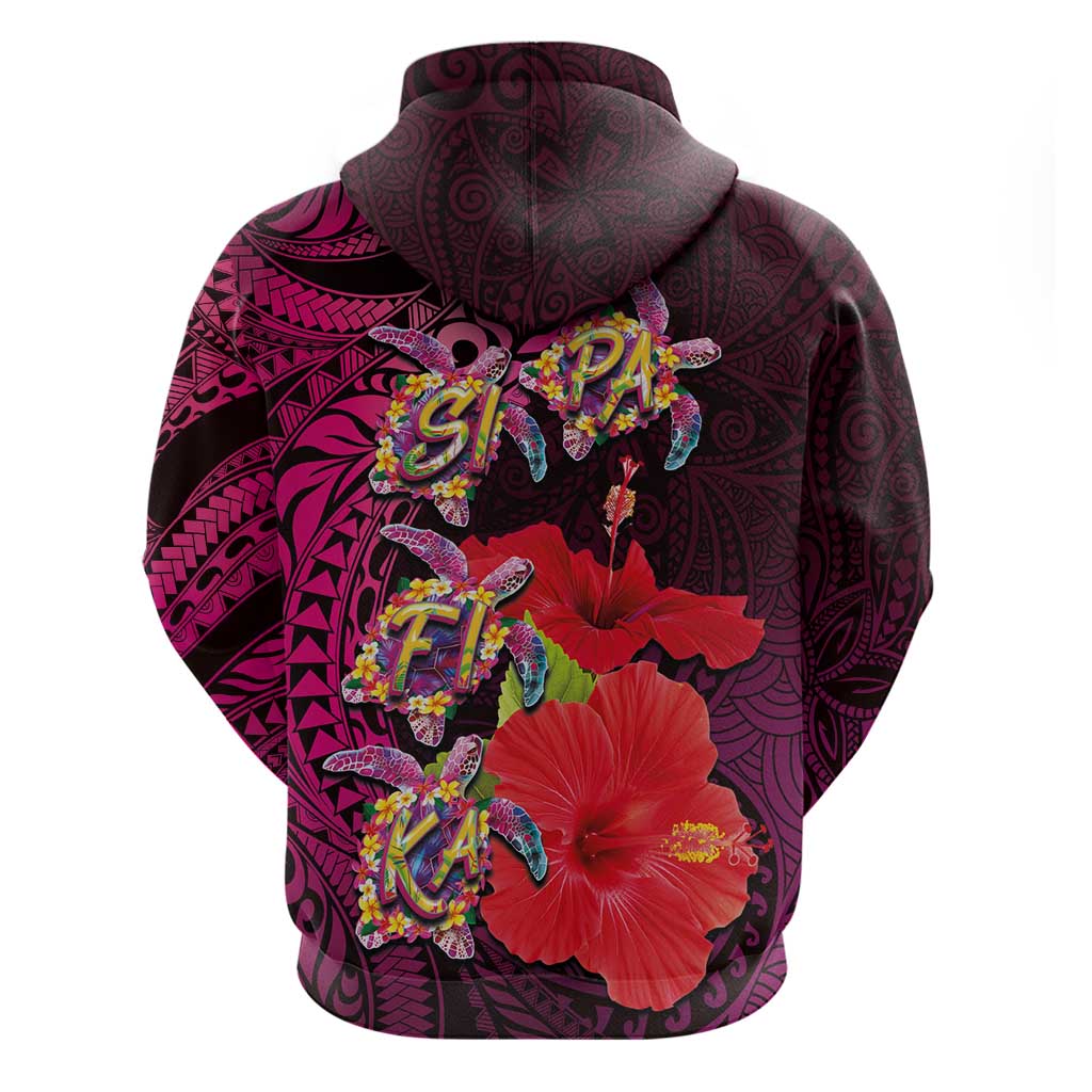 Pasifika Festival Hoodie Plumeria Turtles with Hibiscus - Polynesian Art Tattoo Pink Color