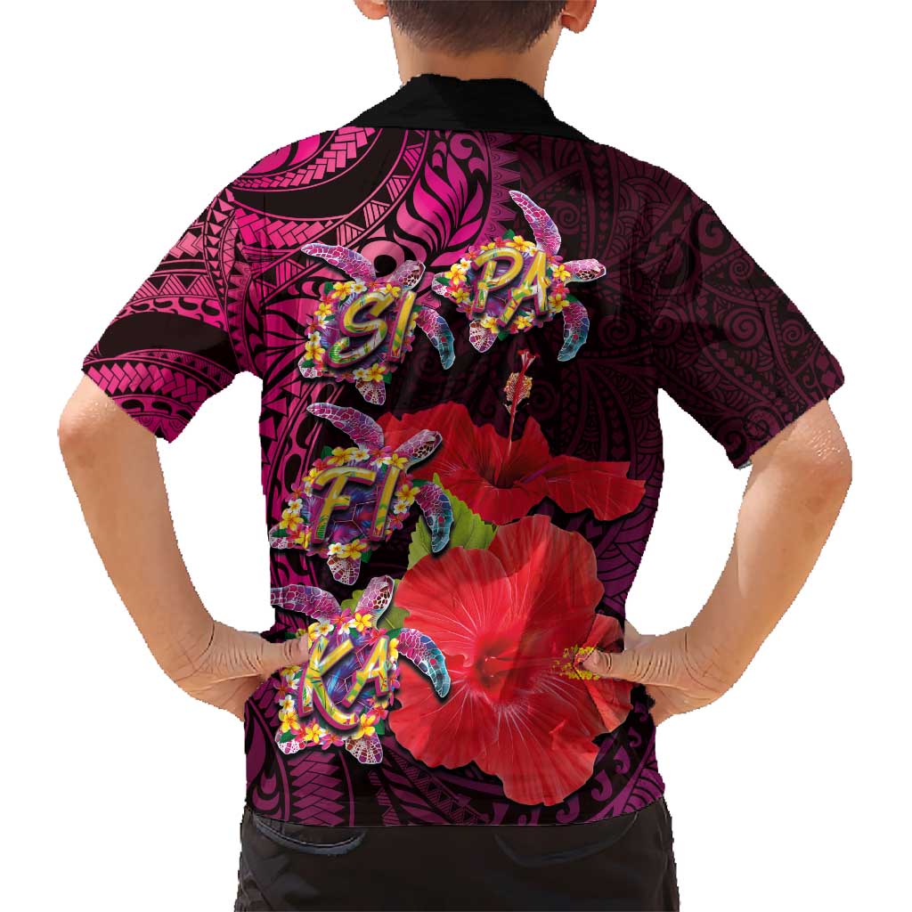 Pasifika Festival Kid Hawaiian Shirt Plumeria Turtles with Hibiscus - Polynesian Art Tattoo Pink Color LT03 - Polynesian Pride