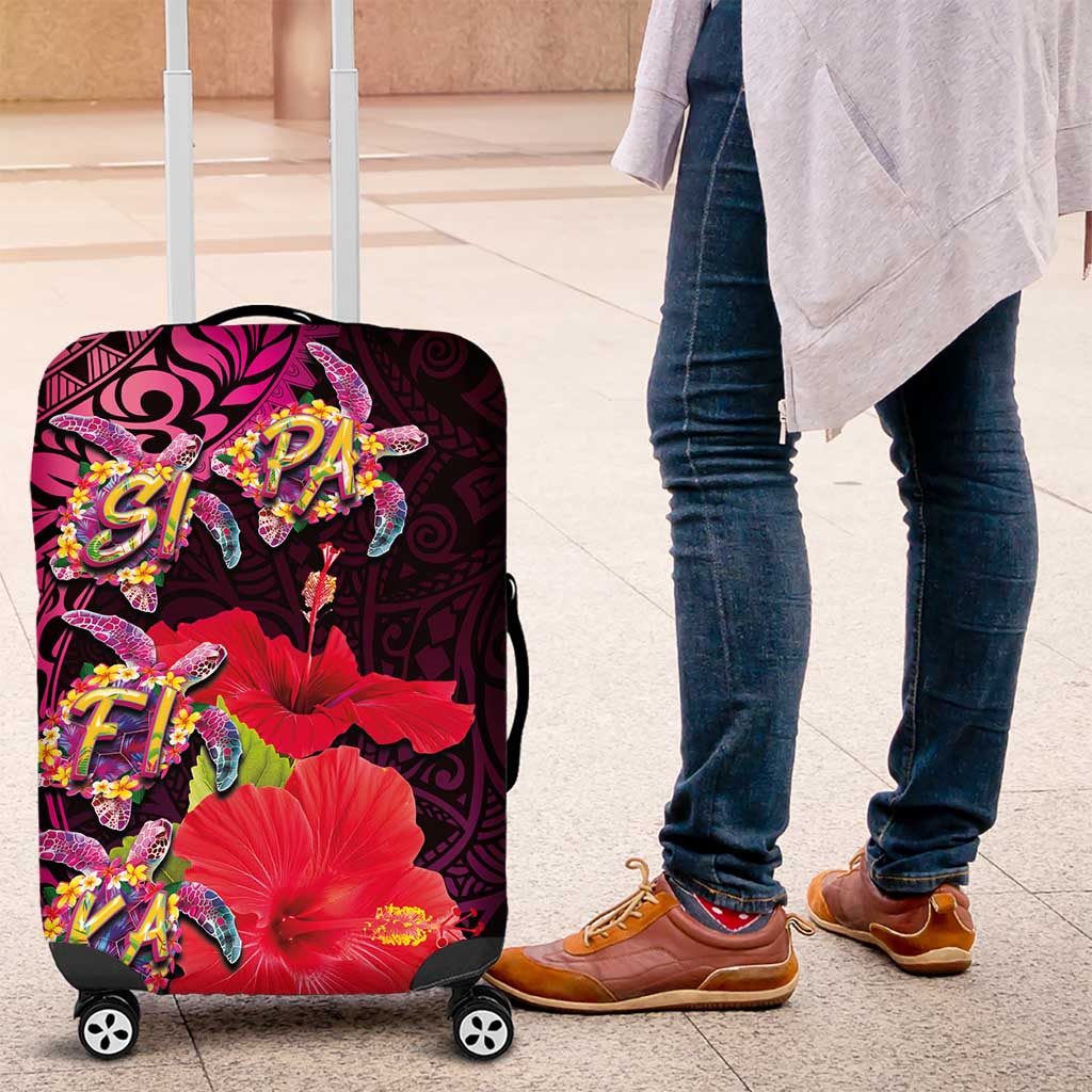 Pasifika Festival Luggage Cover Plumeria Turtles with Hibiscus - Polynesian Art Tattoo Pink Color