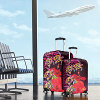 Pasifika Festival Luggage Cover Plumeria Turtles with Hibiscus - Polynesian Art Tattoo Pink Color