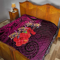 Pasifika Festival Quilt Plumeria Turtles with Hibiscus - Polynesian Art Tattoo Pink Color LT03 - Polynesian Pride