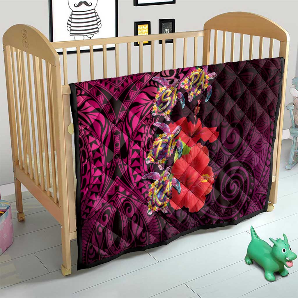 Pasifika Festival Quilt Plumeria Turtles with Hibiscus - Polynesian Art Tattoo Pink Color LT03 - Polynesian Pride