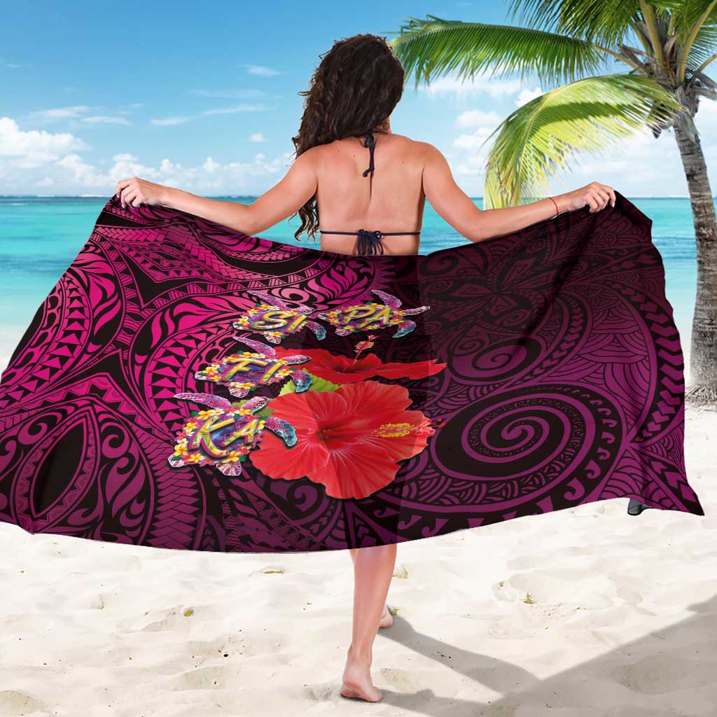 Pasifika Festival Sarong Plumeria Turtles with Hibiscus - Polynesian Art Tattoo Pink Color