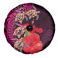 Pasifika Festival Spare Tire Cover Plumeria Turtles with Hibiscus - Polynesian Art Tattoo Pink Color