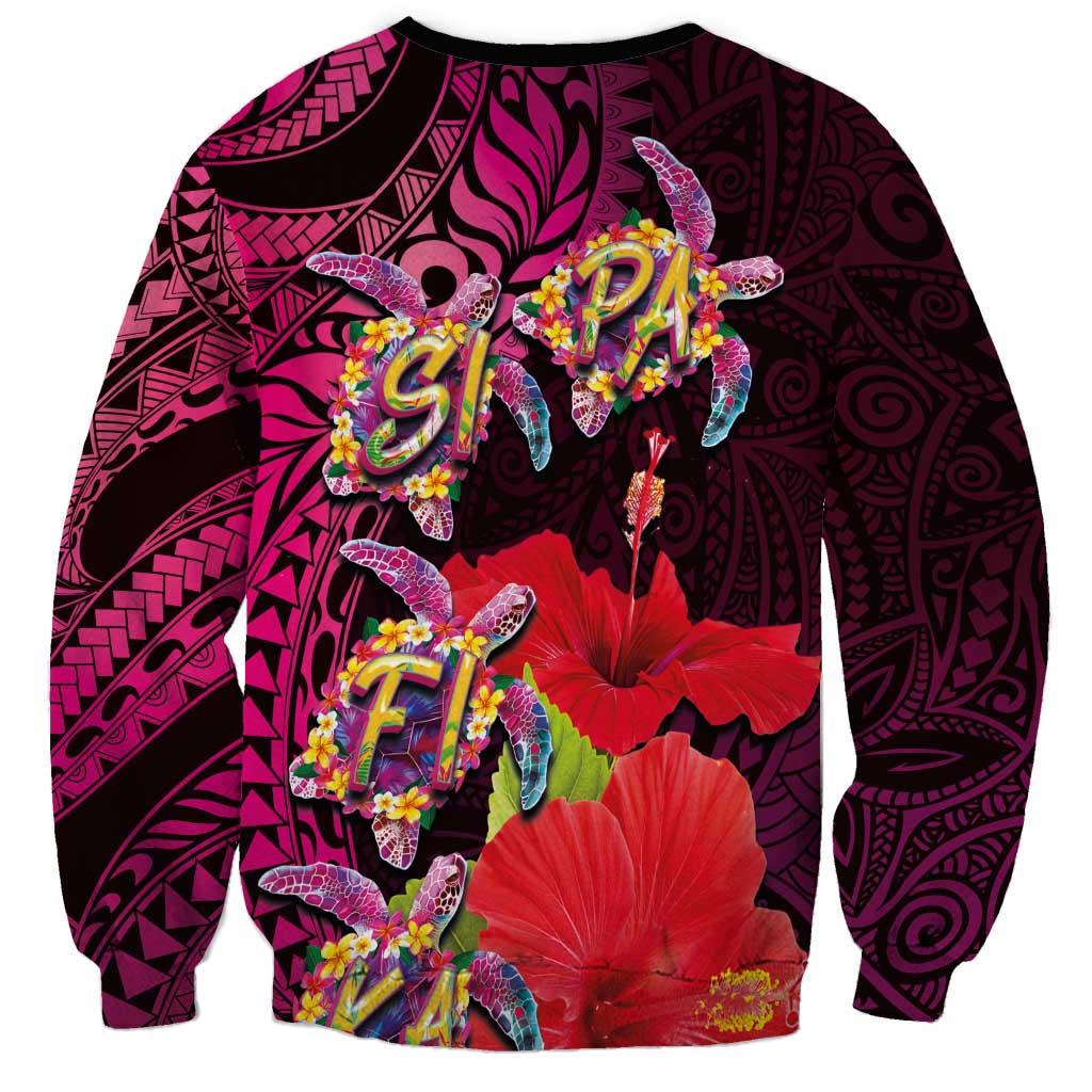 Pasifika Festival Sweatshirt Plumeria Turtles with Hibiscus - Polynesian Art Tattoo Pink Color LT03 - Polynesian Pride