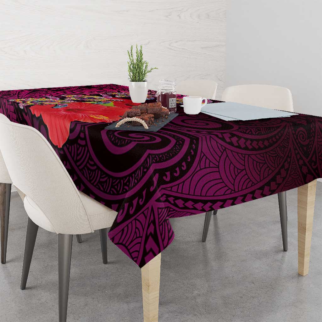 Pasifika Festival Tablecloth Plumeria Turtles with Hibiscus - Polynesian Art Tattoo Pink Color LT03 - Polynesian Pride