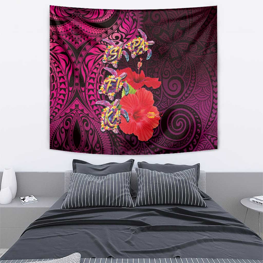 Pasifika Festival Tapestry Plumeria Turtles with Hibiscus - Polynesian Art Tattoo Pink Color LT03 - Polynesian Pride