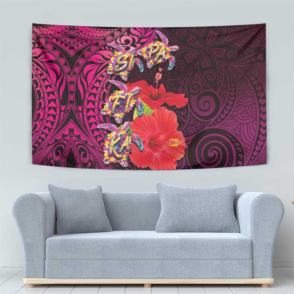 Pasifika Festival Tapestry Plumeria Turtles with Hibiscus - Polynesian Art Tattoo Pink Color LT03 - Polynesian Pride
