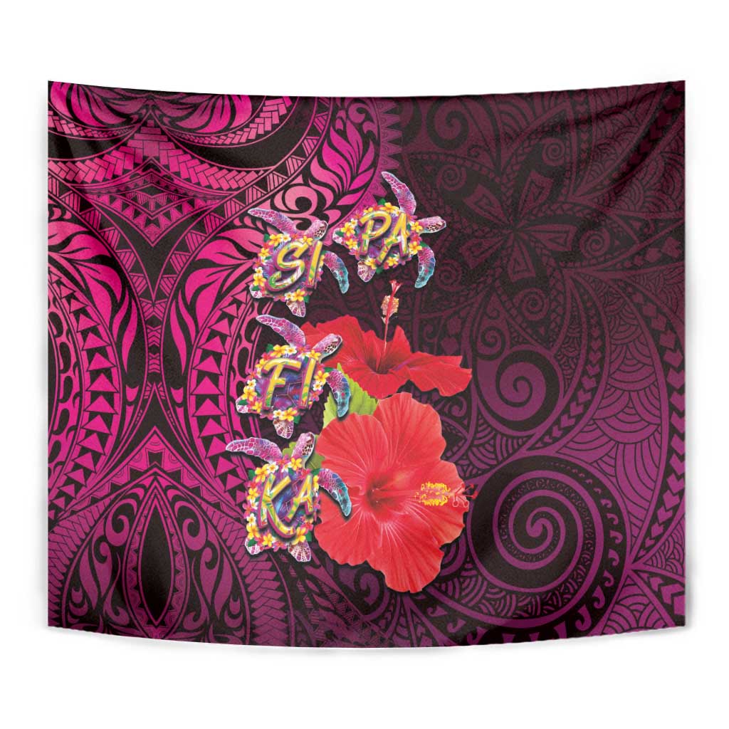 Pasifika Festival Tapestry Plumeria Turtles with Hibiscus - Polynesian Art Tattoo Pink Color LT03 - Polynesian Pride
