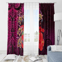 Pasifika Festival Window Curtain Plumeria Turtles with Hibiscus - Polynesian Art Tattoo Pink Color