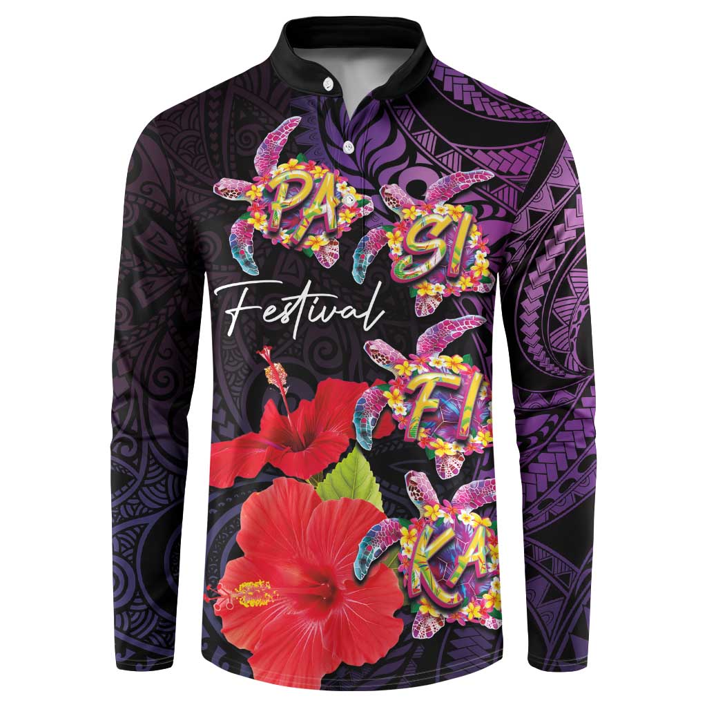 Pasifika Festival Button Sweatshirt Plumeria Turtles with Hibiscus - Polynesian Art Tattoo Purple Color LT03 Purple - Polynesian Pride
