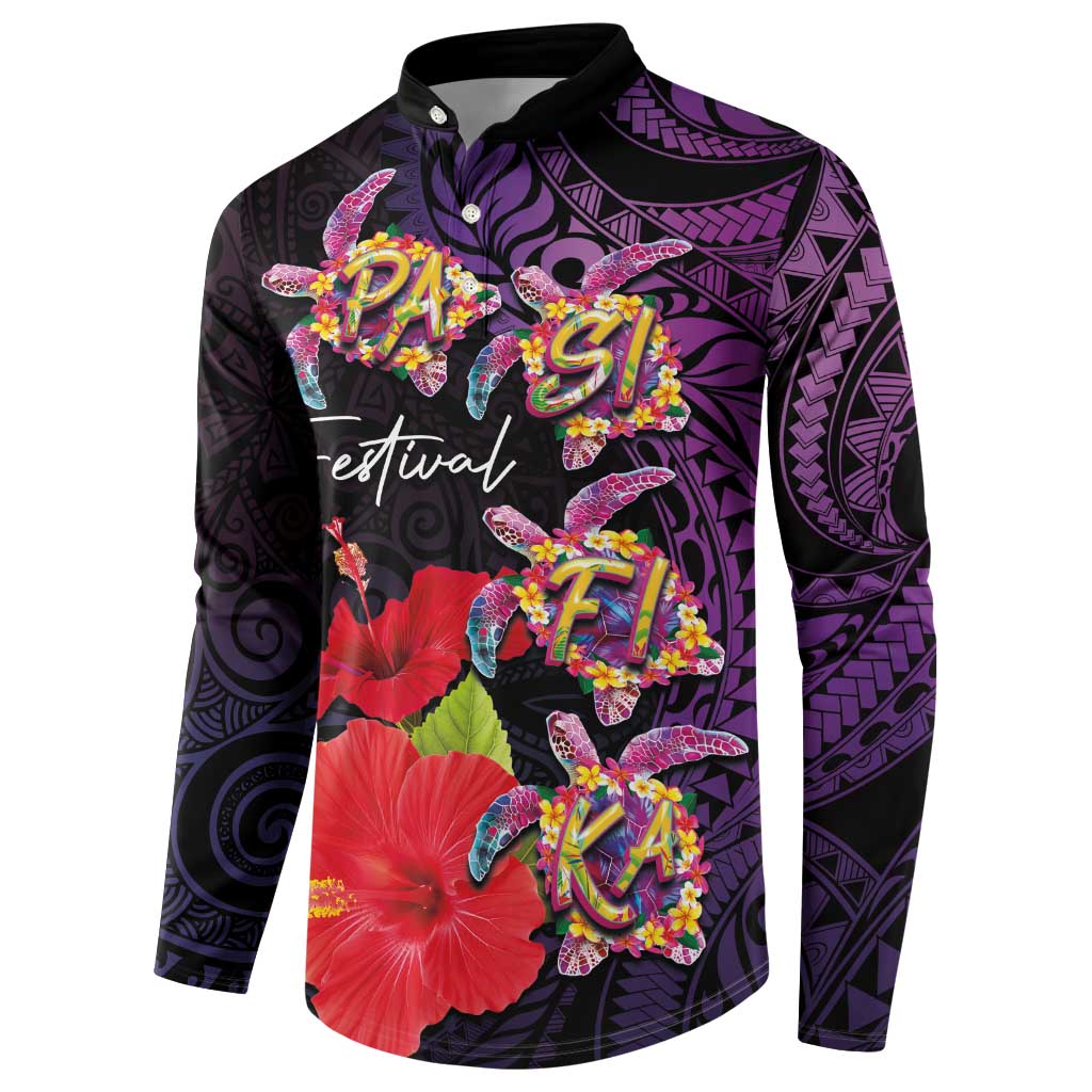 Pasifika Festival Button Sweatshirt Plumeria Turtles with Hibiscus - Polynesian Art Tattoo Purple Color LT03 - Polynesian Pride