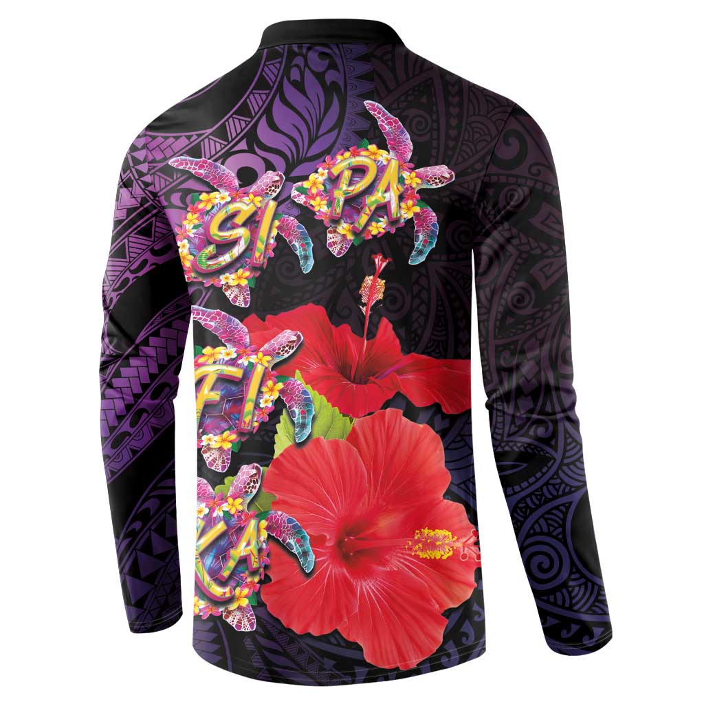Pasifika Festival Button Sweatshirt Plumeria Turtles with Hibiscus - Polynesian Art Tattoo Purple Color LT03 - Polynesian Pride