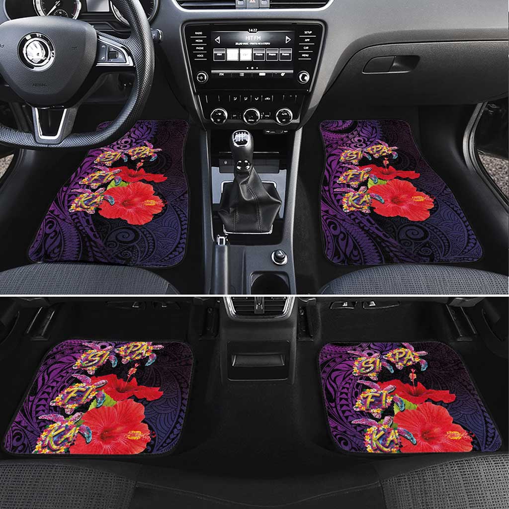 Pasifika Festival Car Mats Plumeria Turtles with Hibiscus - Polynesian Art Tattoo Purple Color