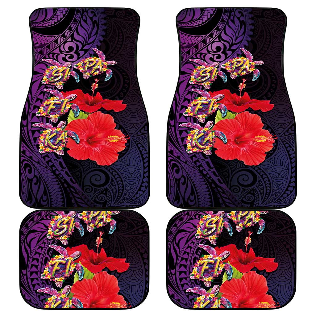 Pasifika Festival Car Mats Plumeria Turtles with Hibiscus - Polynesian Art Tattoo Purple Color