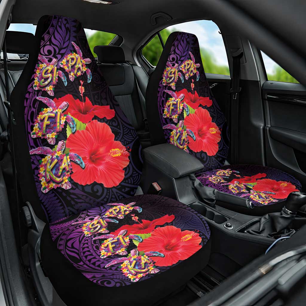 Pasifika Festival Car Seat Cover Plumeria Turtles with Hibiscus - Polynesian Art Tattoo Purple Color