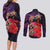 Pasifika Festival Couples Matching Long Sleeve Bodycon Dress and Long Sleeve Button Shirt Plumeria Turtles with Hibiscus - Polynesian Art Tattoo Purple Color