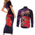 Pasifika Festival Couples Matching Short Sleeve Bodycon Dress and Long Sleeve Button Shirt Plumeria Turtles with Hibiscus - Polynesian Art Tattoo Purple Color