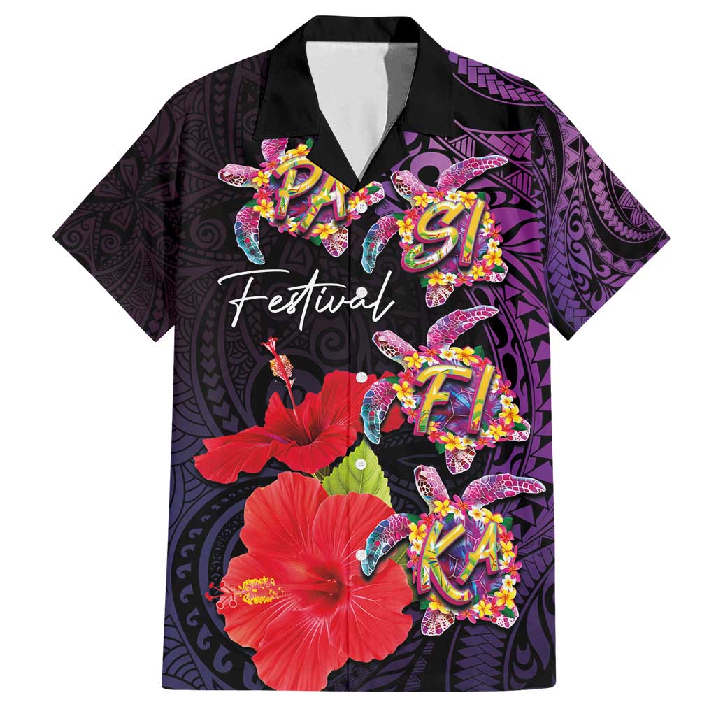 Pasifika Festival Family Matching Long Sleeve Bodycon Dress and Hawaiian Shirt Plumeria Turtles with Hibiscus - Polynesian Art Tattoo Purple Color LT03 Dad's Shirt - Short Sleeve Purple - Polynesian Pride