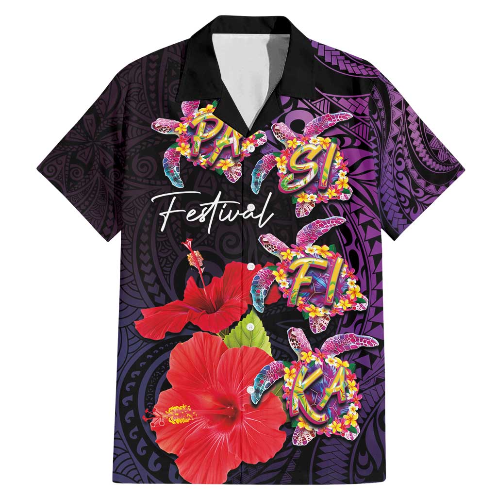 Pasifika Festival Family Matching Mermaid Dress and Hawaiian Shirt Plumeria Turtles with Hibiscus - Polynesian Art Tattoo Purple Color LT03 Dad's Shirt - Short Sleeve Purple - Polynesian Pride
