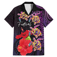 Pasifika Festival Family Matching Mermaid Dress and Hawaiian Shirt Plumeria Turtles with Hibiscus - Polynesian Art Tattoo Purple Color LT03 Dad's Shirt - Short Sleeve Purple - Polynesian Pride
