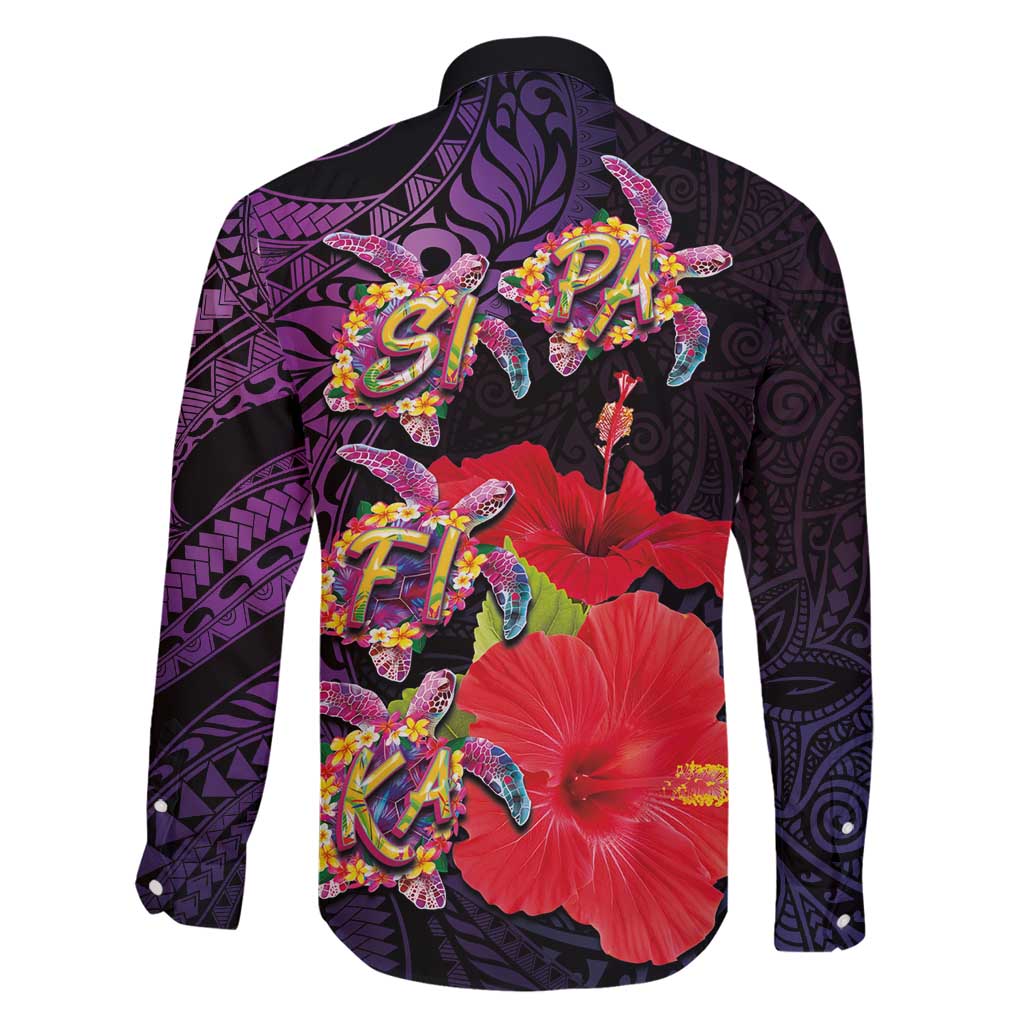 Pasifika Festival Family Matching Off Shoulder Short Dress and Hawaiian Shirt Plumeria Turtles with Hibiscus - Polynesian Art Tattoo Purple Color LT03 - Polynesian Pride