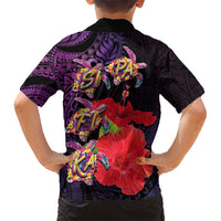 Pasifika Festival Family Matching Short Sleeve Bodycon Dress and Hawaiian Shirt Plumeria Turtles with Hibiscus - Polynesian Art Tattoo Purple Color LT03 - Polynesian Pride