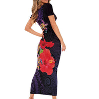 Pasifika Festival Family Matching Short Sleeve Bodycon Dress and Hawaiian Shirt Plumeria Turtles with Hibiscus - Polynesian Art Tattoo Purple Color LT03 - Polynesian Pride