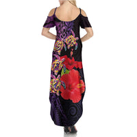 Pasifika Festival Family Matching Summer Maxi Dress and Hawaiian Shirt Plumeria Turtles with Hibiscus - Polynesian Art Tattoo Purple Color LT03 - Polynesian Pride