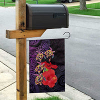 Pasifika Festival Garden Flag Plumeria Turtles with Hibiscus - Polynesian Art Tattoo Purple Color