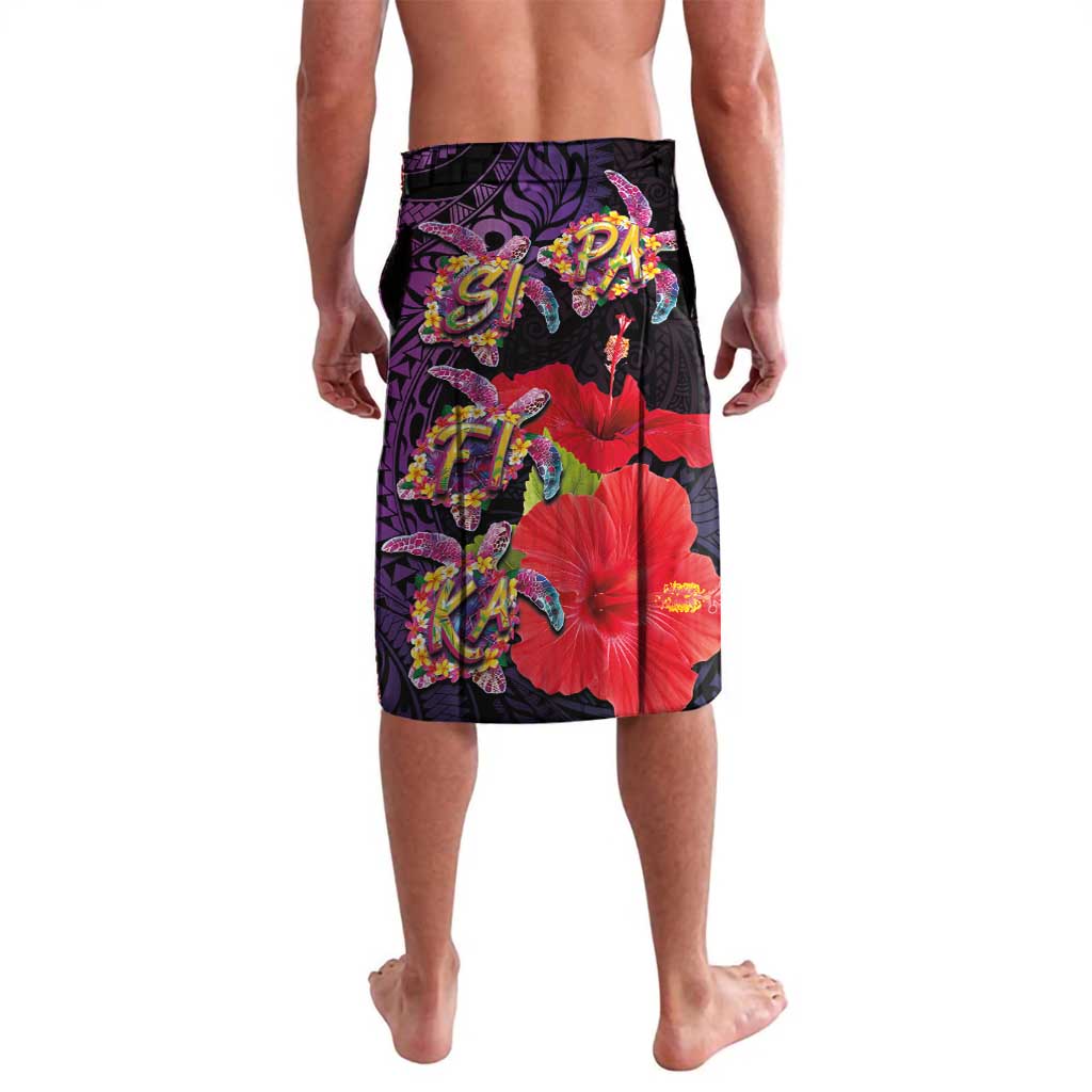 Pasifika Festival Lavalava Plumeria Turtles with Hibiscus - Polynesian Art Tattoo Purple Color